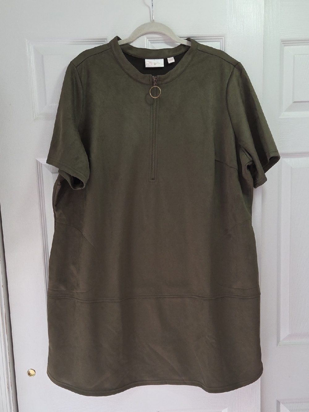 belle by Kim Gravel Olive Green Faux Suede Dress